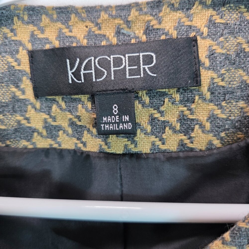 Vintage Kasper Wool Blend Skirt Suit Size 8 Gray & Yellow Plaid Jacket Gray Skir - Picture 8 of 15